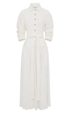 Delyth Shirtdress in White Recycled Cotton Denim & Linen