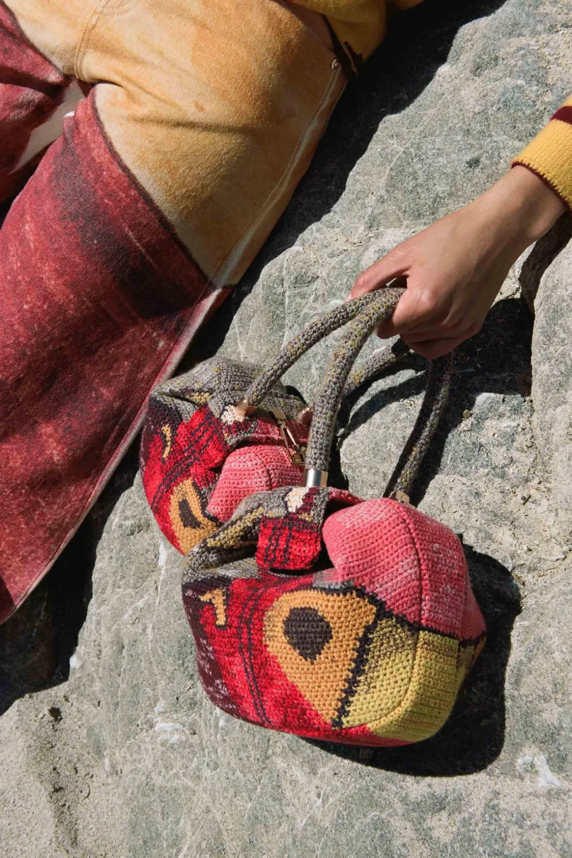Demi Bag in Fire Multi Crochet Cashmere