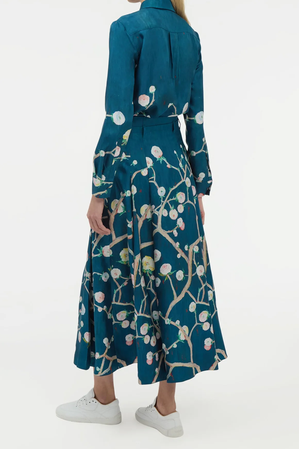 Dugald Pleated Midi Skirt in Blue Multi Printed Silk Twill