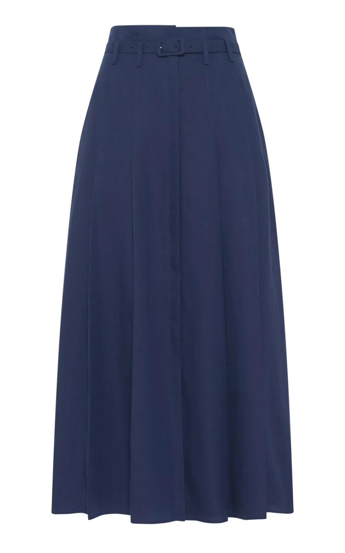 Dugald Pleated Midi Skirt in Electric Navy Aloe Linen