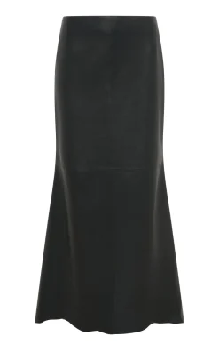 Edwardo Raw Cut Midi Skirt in Black Soft Leather