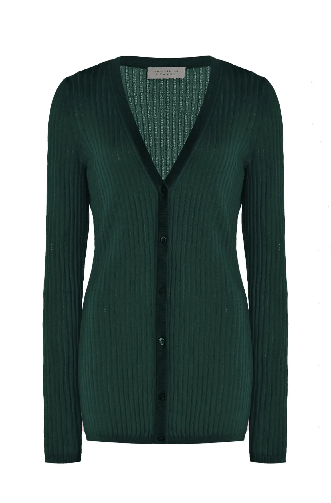 Emma Pointelle Knit Cardigan in English Green Cashmere Silk