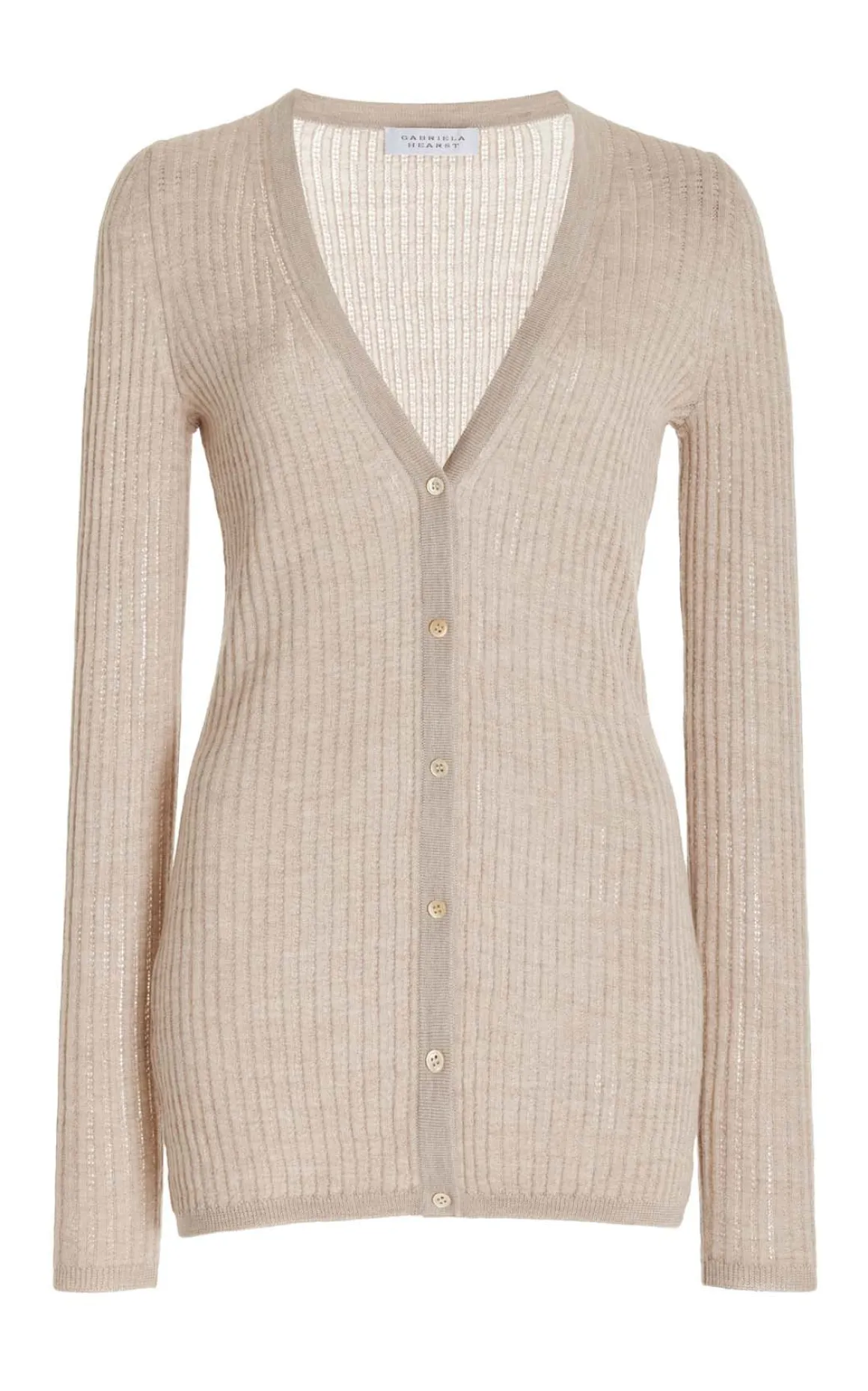 Emma Pointelle Knit Cardigan in Oatmeal Cashmere Silk
