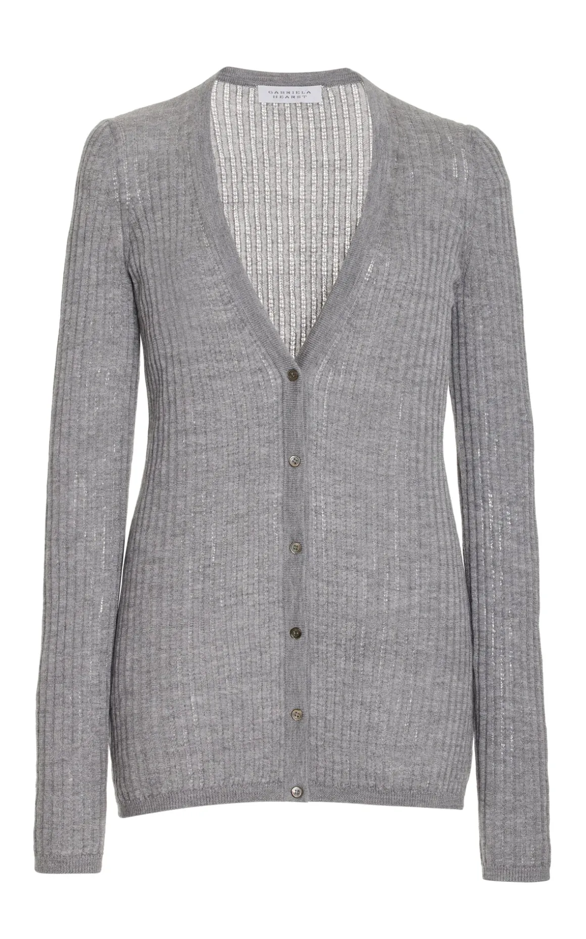 Emma Pointelle Knit Cardigan in Heather Grey Cashmere Silk