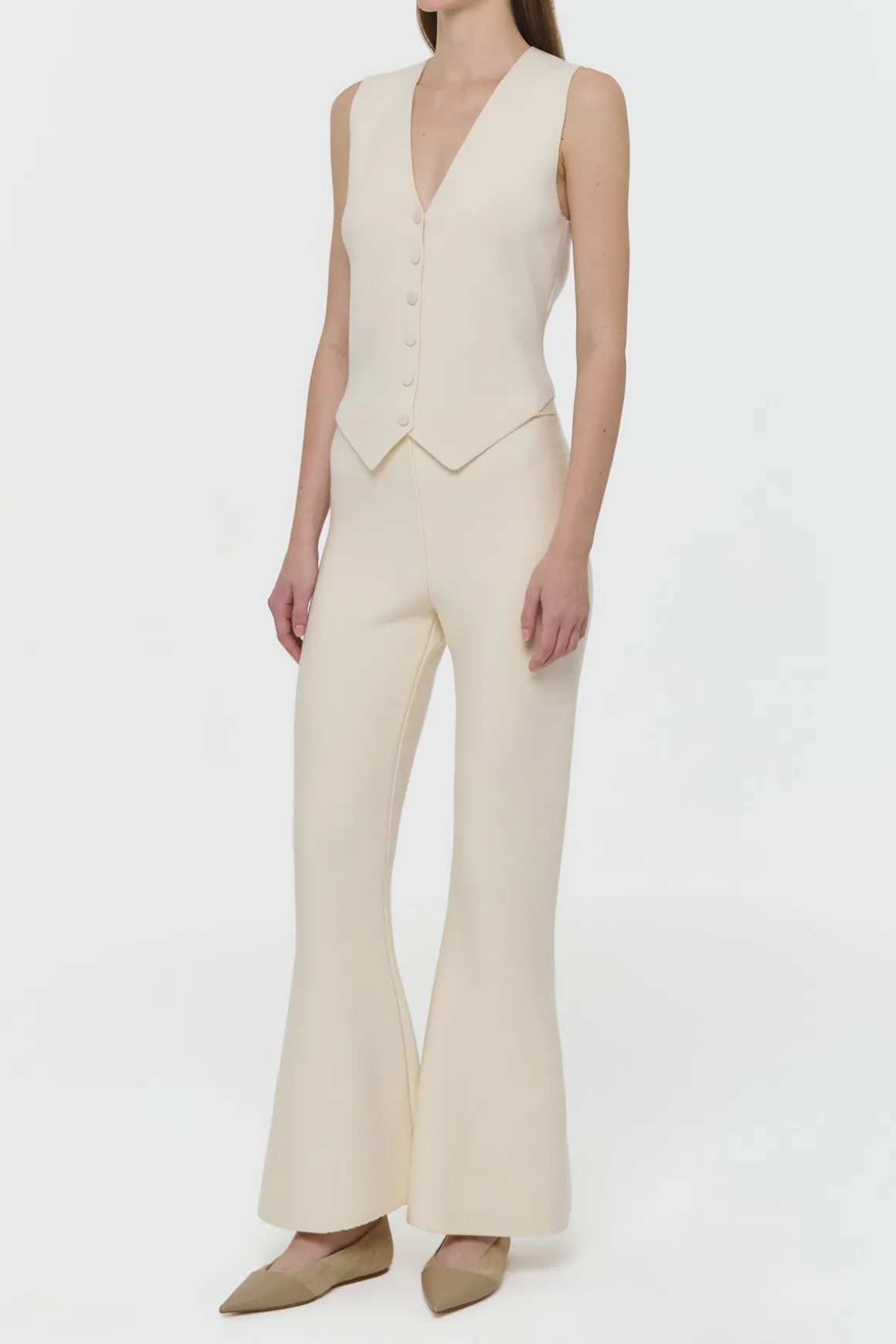 Enso Knit Vest in Off White Merino Wool Cashmere