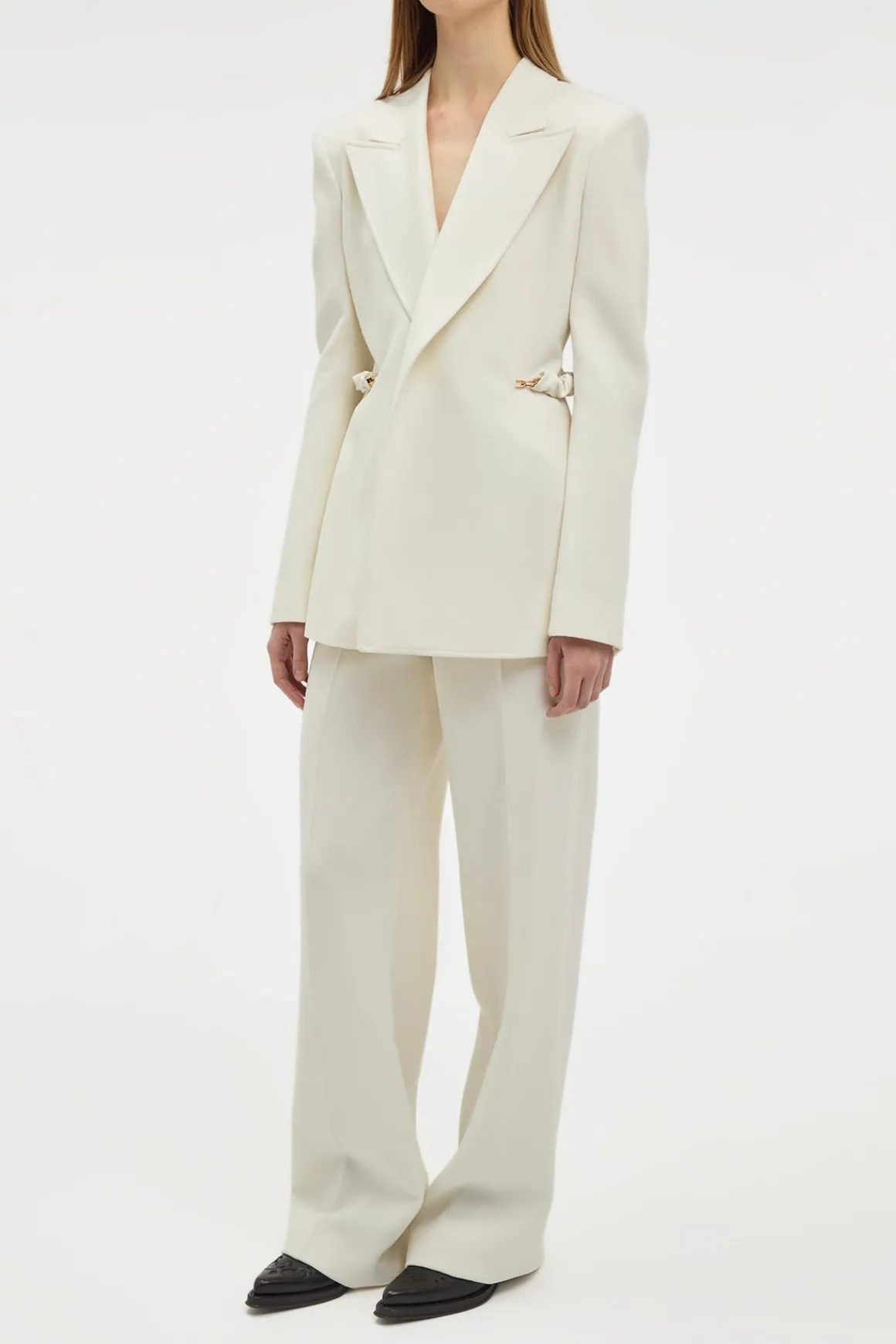 Epona Chain Blazer in Ivory Recycled Virgin Wool