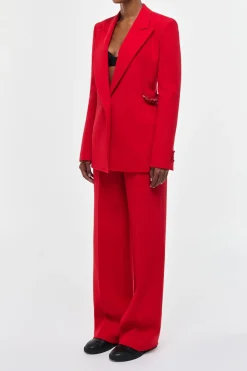 Epona Chain Blazer in Scarlet Red Virgin Wool Crepe