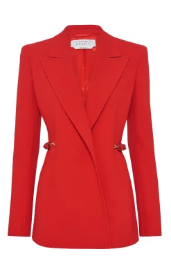 Epona Chain Blazer in Scarlet Red Virgin Wool Crepe
