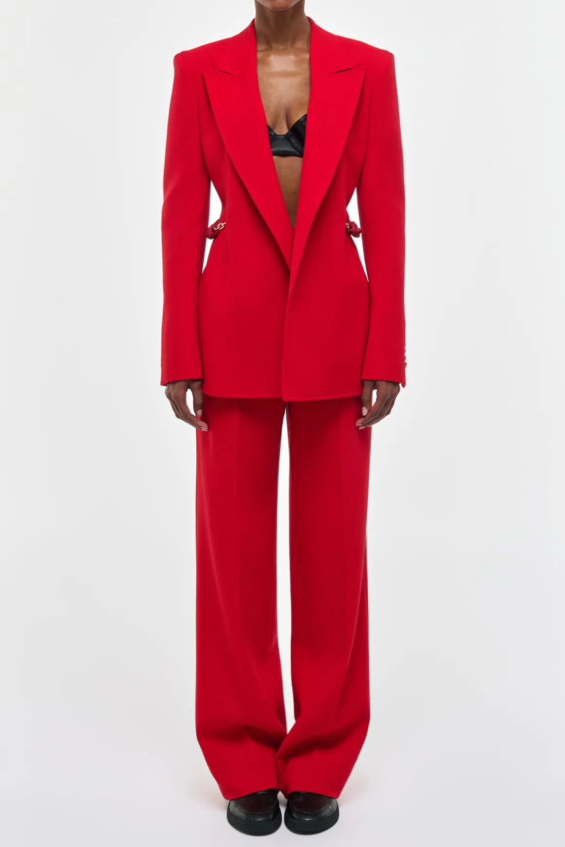 Epona Chain Blazer in Scarlet Red Virgin Wool Crepe
