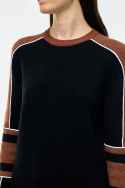 Finnian Knit Moto Sweater in Cognac & Black Cashmere