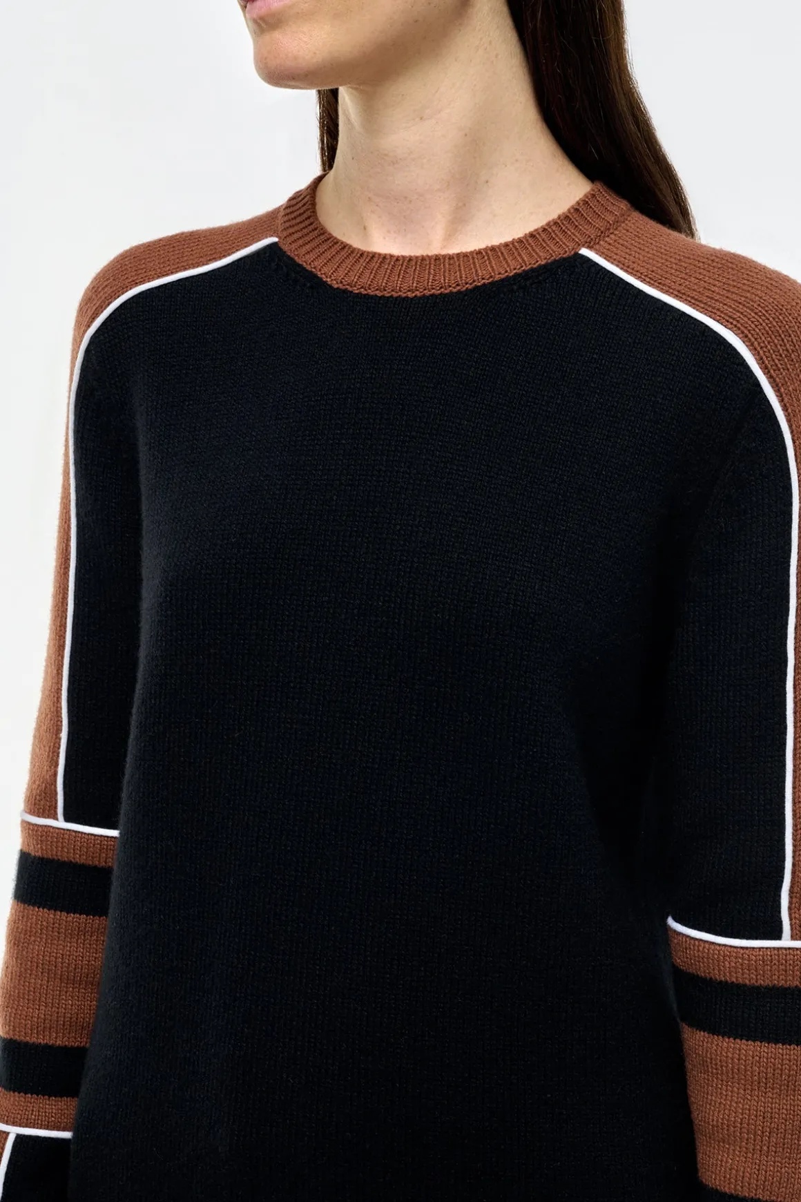 Finnian Knit Moto Sweater in Cognac & Black Cashmere