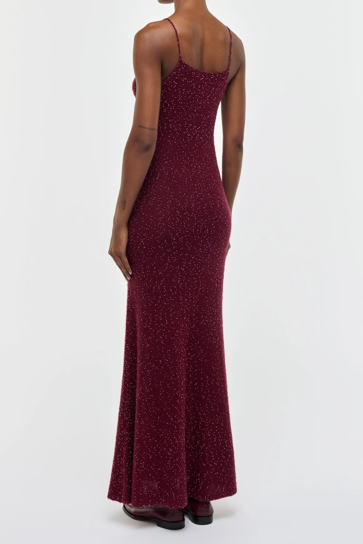 Florian Knit Maxi Slip Dress in Bordeaux Beaded Cashmere Silk