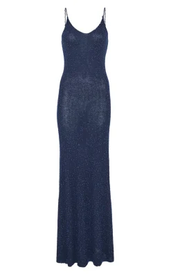 Florian Knit Maxi Slip Dress in Electric Navy Beaded Cashmere Silk