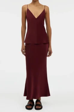 Frei Maxi Skirt in Bordeaux Silk Satin