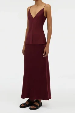 Frei Maxi Skirt in Bordeaux Silk Satin