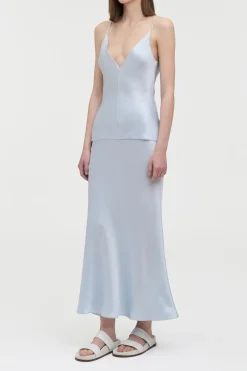 Frei Maxi Skirt in Light Blue Silk Satin