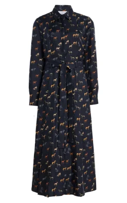 Galway Maxi Shirtdress in Dark Navy Multi Printed Silk Twill
