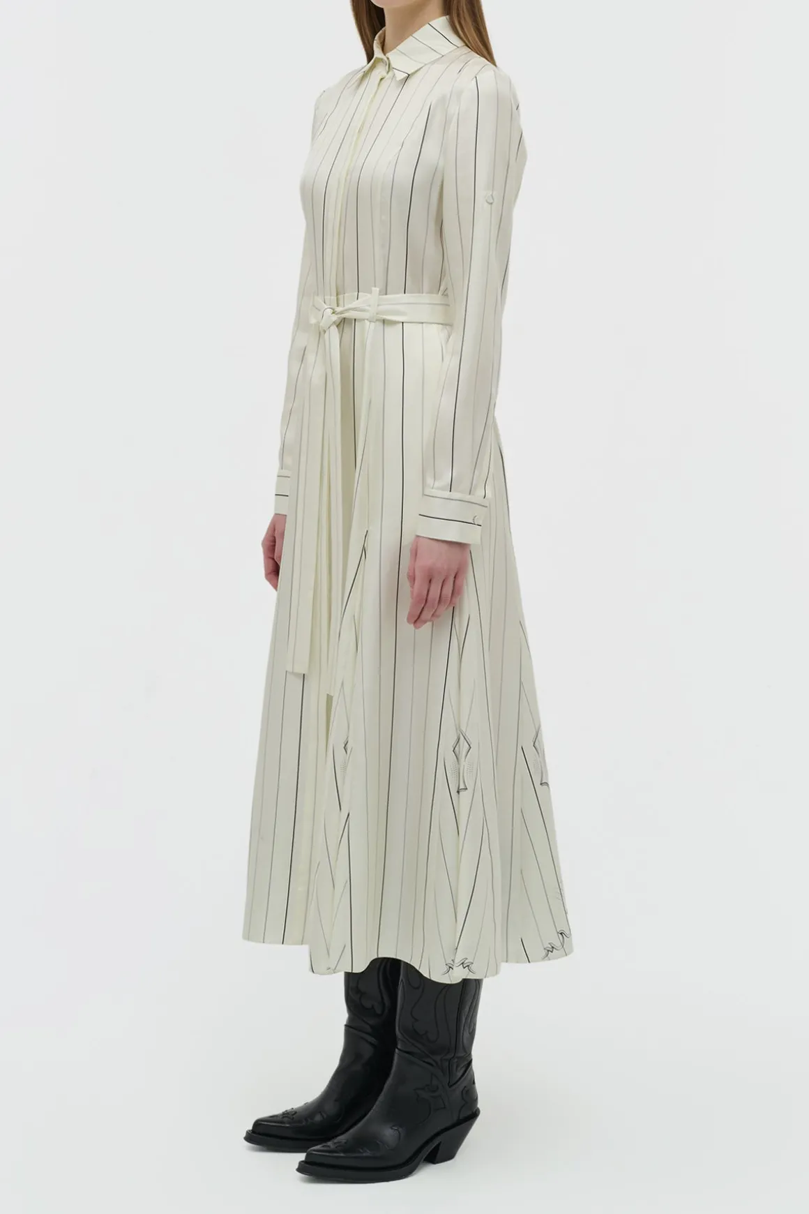 Galway Shirtdress in Ivory Multi Pinstripe Silk Twill