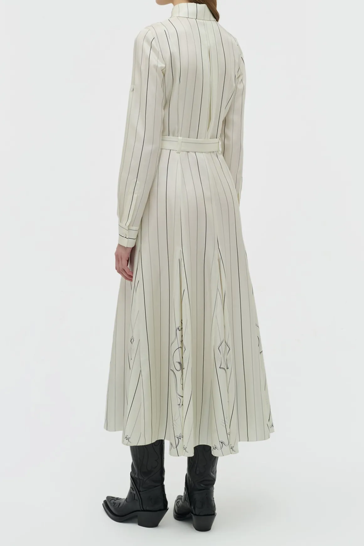 Galway Shirtdress in Ivory Multi Pinstripe Silk Twill