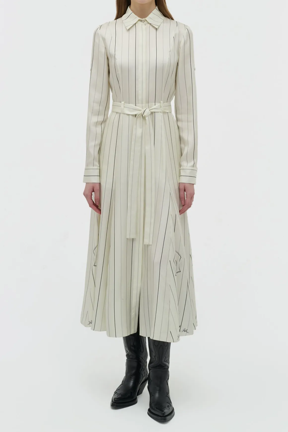 Galway Shirtdress in Ivory Multi Pinstripe Silk Twill