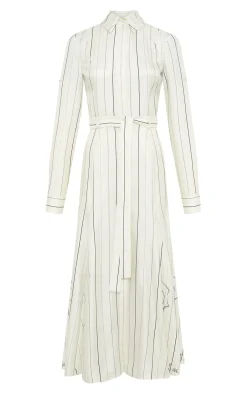 Galway Shirtdress in Ivory Multi Pinstripe Silk Twill