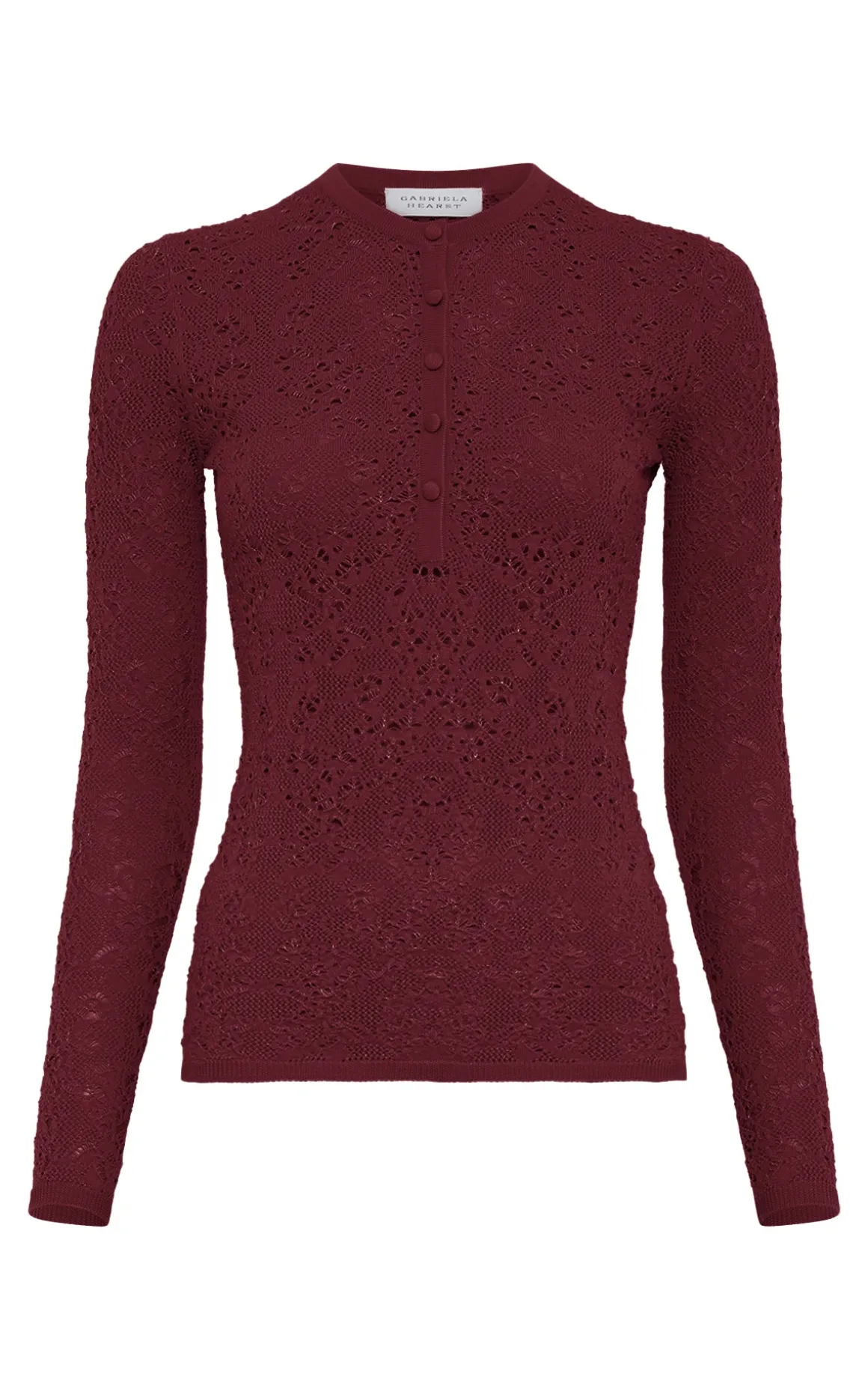 Gaviran Lace Knit Henley in Bordeaux Merino Wool
