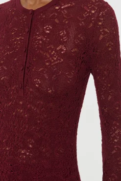 Gaviran Lace Knit Henley in Bordeaux Merino Wool