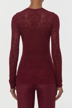 Gaviran Lace Knit Henley in Bordeaux Merino Wool