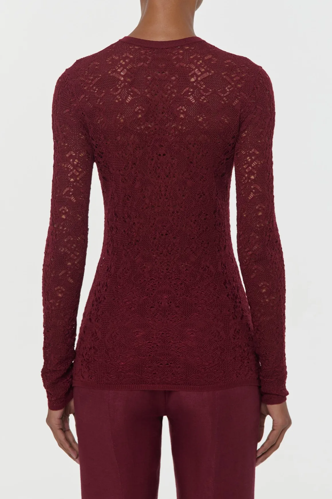Gaviran Lace Knit Henley in Bordeaux Merino Wool