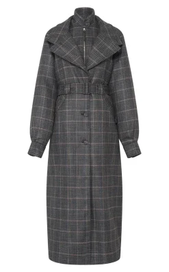 Golding Coat in Charcoal Multi Wool Silk Clubcheck Plaid