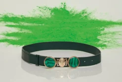 Grange Stone Belt in Bottle Green Leather