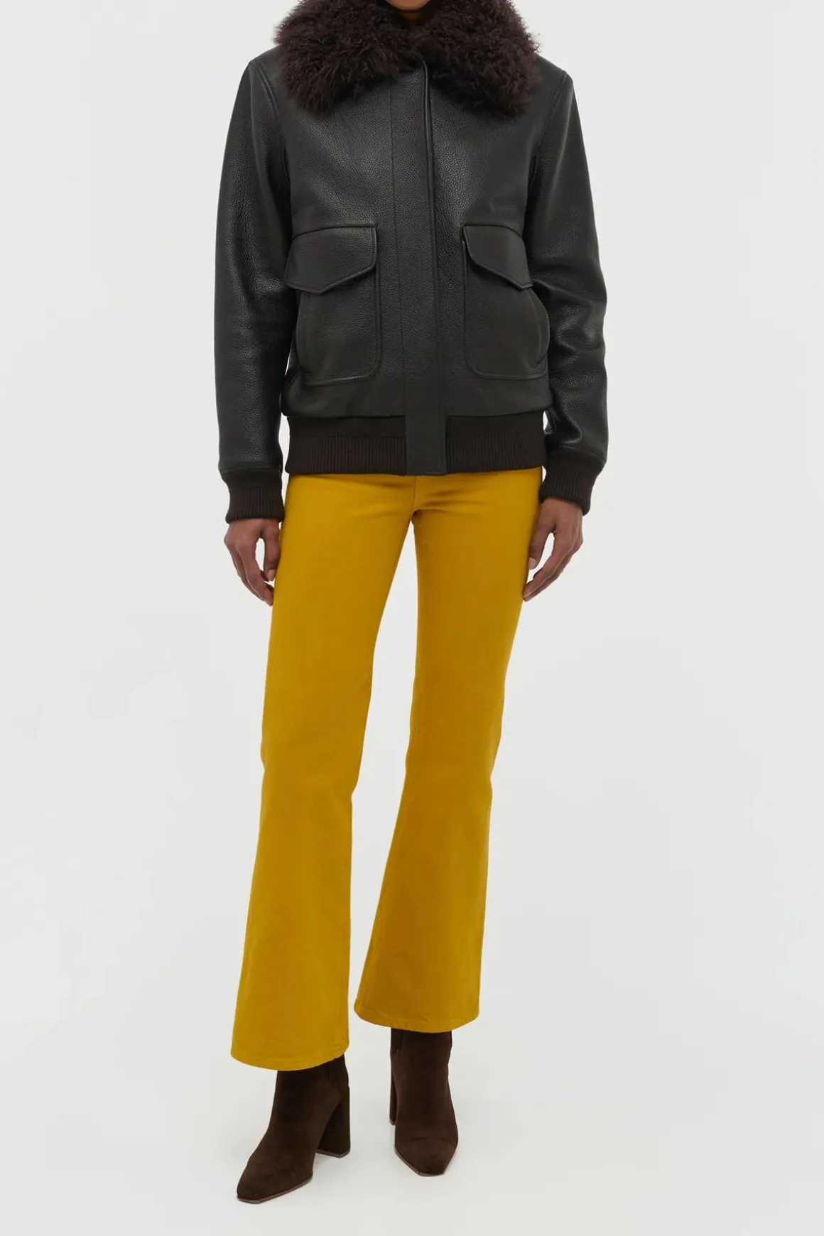 Grant Jacket in Ebony Textured Leather and Shearling