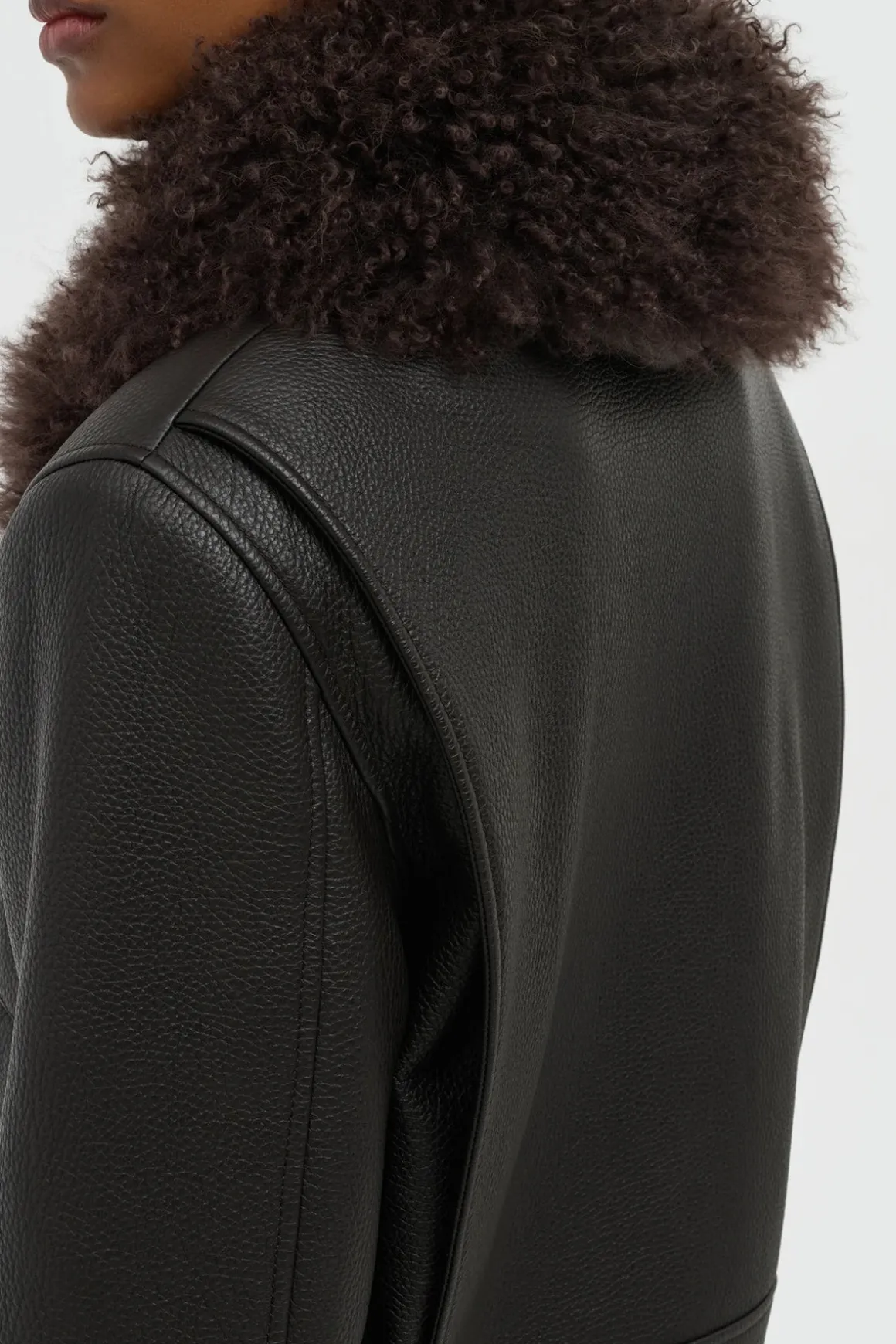 Grant Jacket in Ebony Textured Leather and Shearling