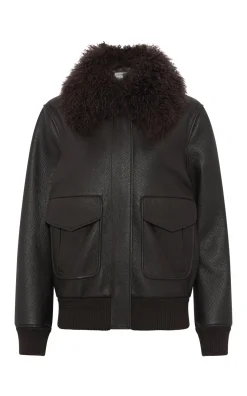 Grant Jacket in Ebony Textured Leather and Shearling