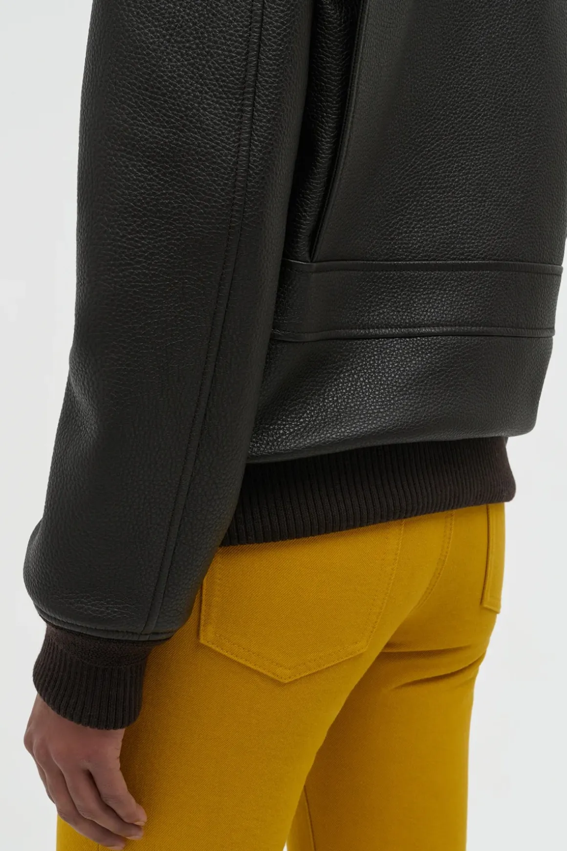 Grant Jacket in Ebony Textured Leather and Shearling