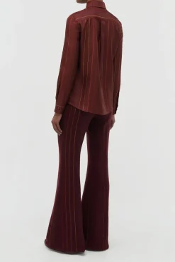 Henri Blouse in Burnt Sienna Multi Pinstripe Silk Twill