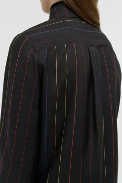 Henri Blouse in Charcoal Multi Pinstripe Silk Twill