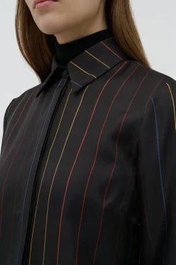 Henri Blouse in Charcoal Multi Pinstripe Silk Twill