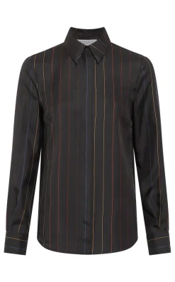 Henri Blouse in Charcoal Multi Pinstripe Silk Twill