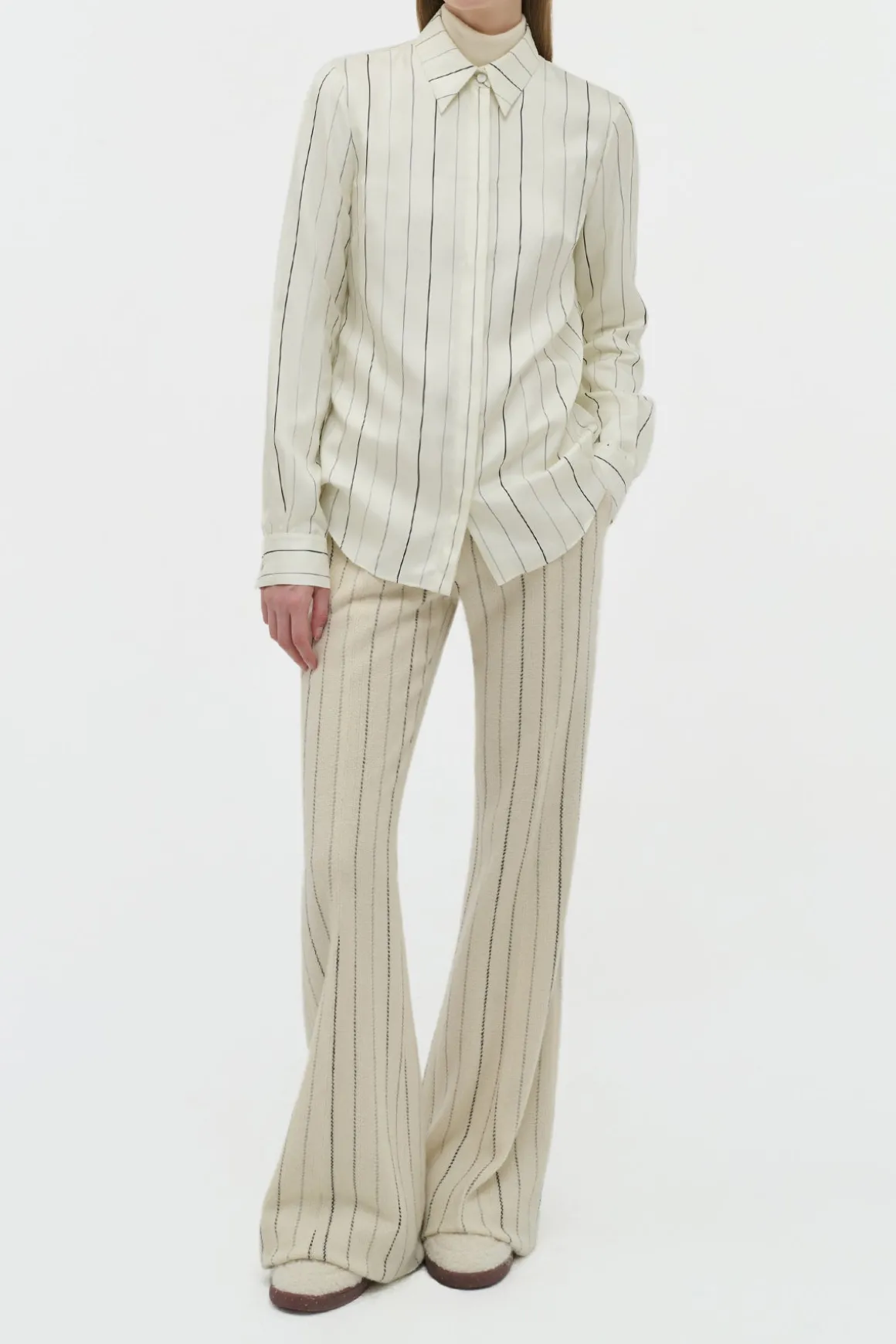 Henri Blouse in Ivory Multi Pinstripe Silk Twill