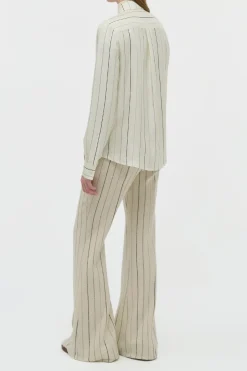 Henri Blouse in Ivory Multi Pinstripe Silk Twill