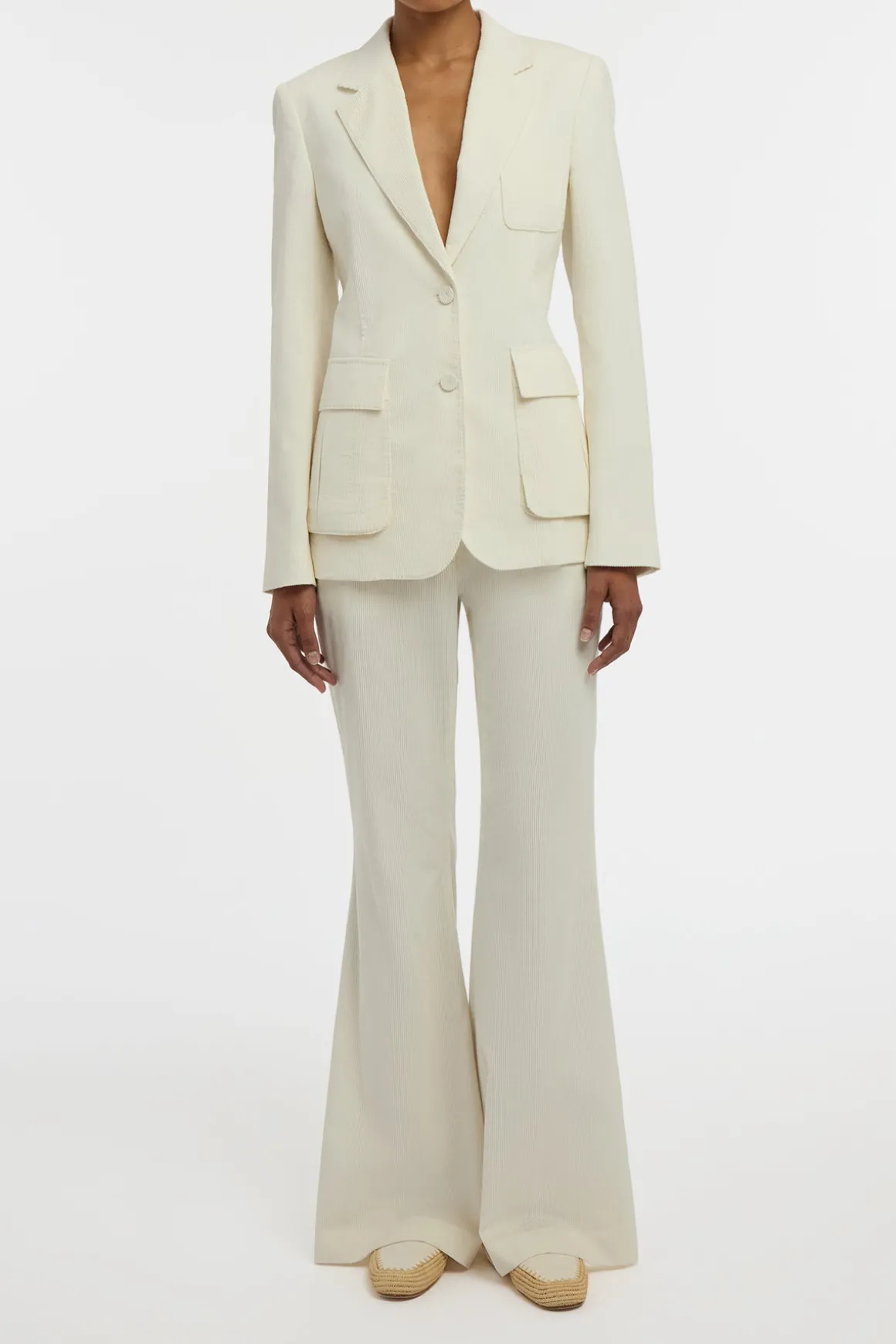 Ianthe Flare Pant in Ivory Sea Island Cotton Corduroy