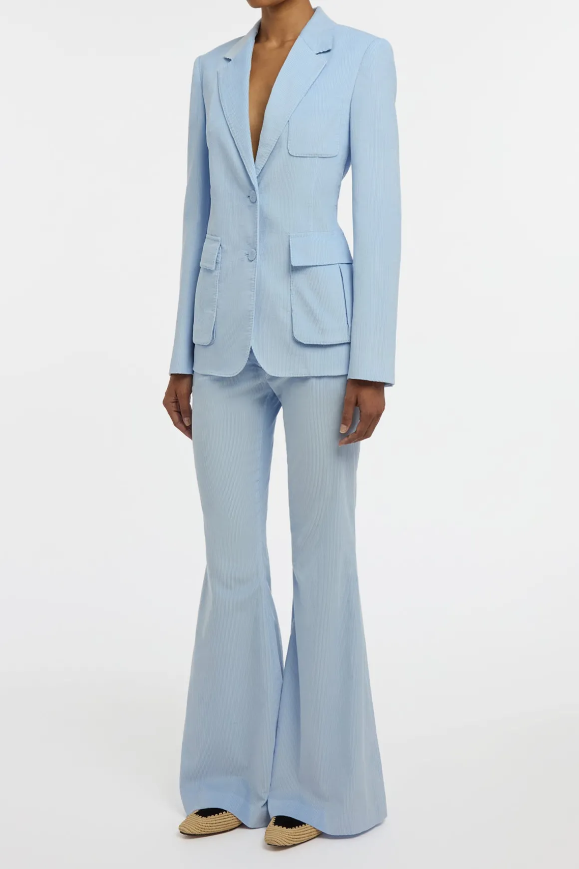 Ianthe Flare Pant in Light Blue Sea Island Cotton Corduroy
