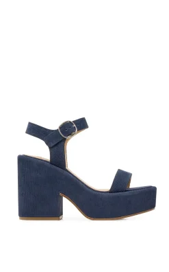 Iman Platform Sandal in Navy Suede Corduroy