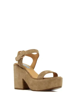 Iman Platform Sandal in Sand Suede