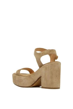 Iman Platform Sandal in Sand Suede