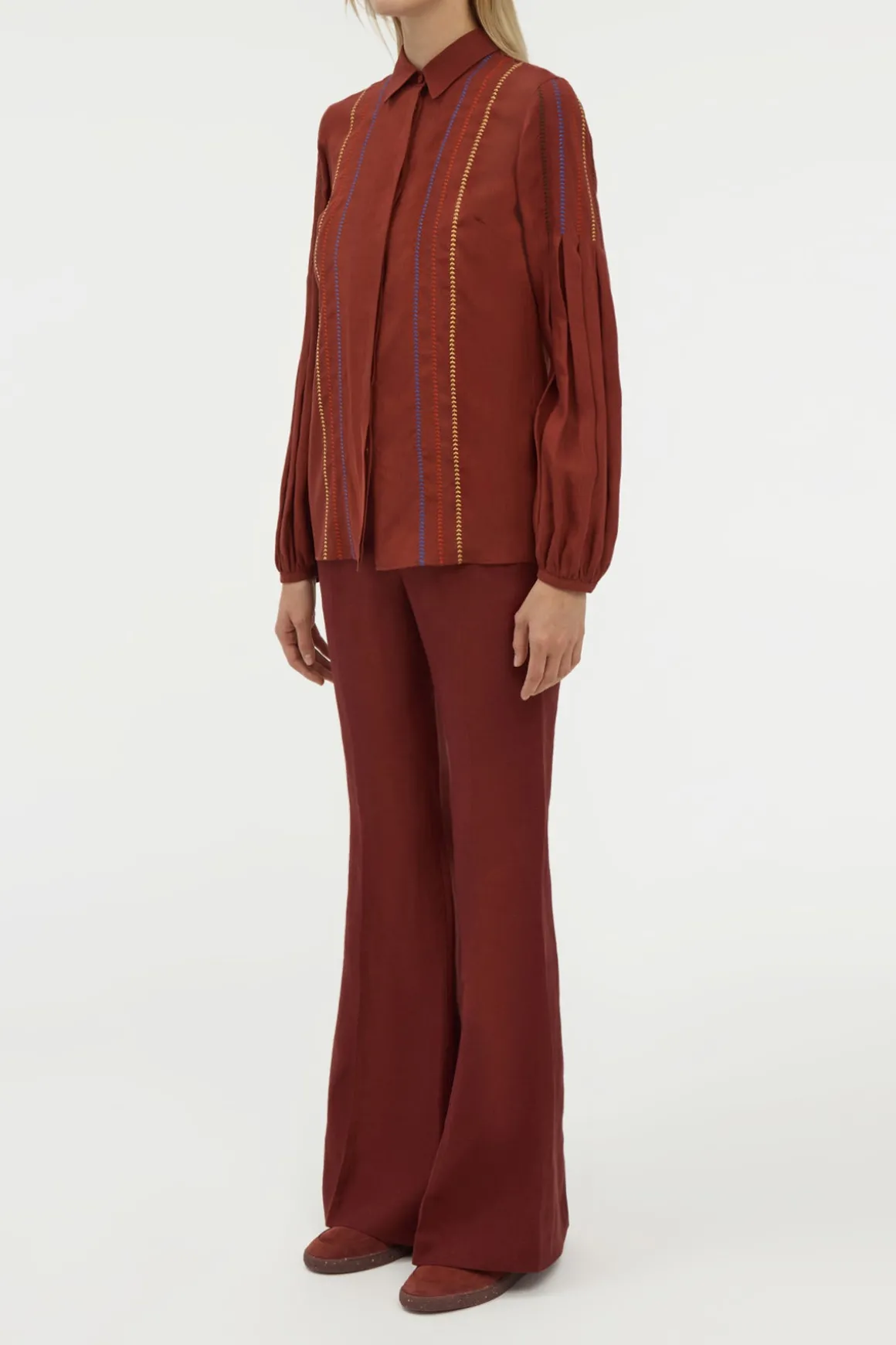 Inga Blouse in Burnt Sienna Multi Aloe Linen