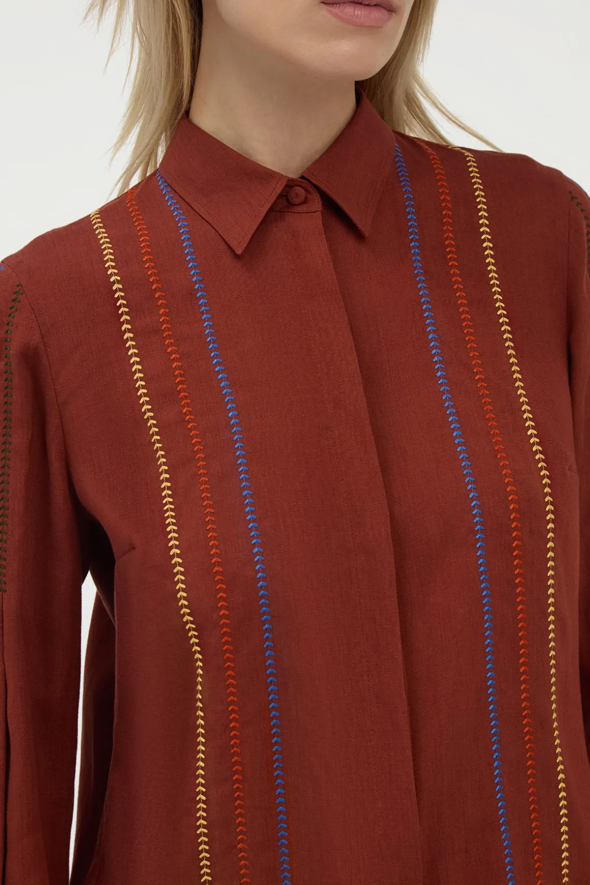 Inga Blouse in Burnt Sienna Multi Aloe Linen