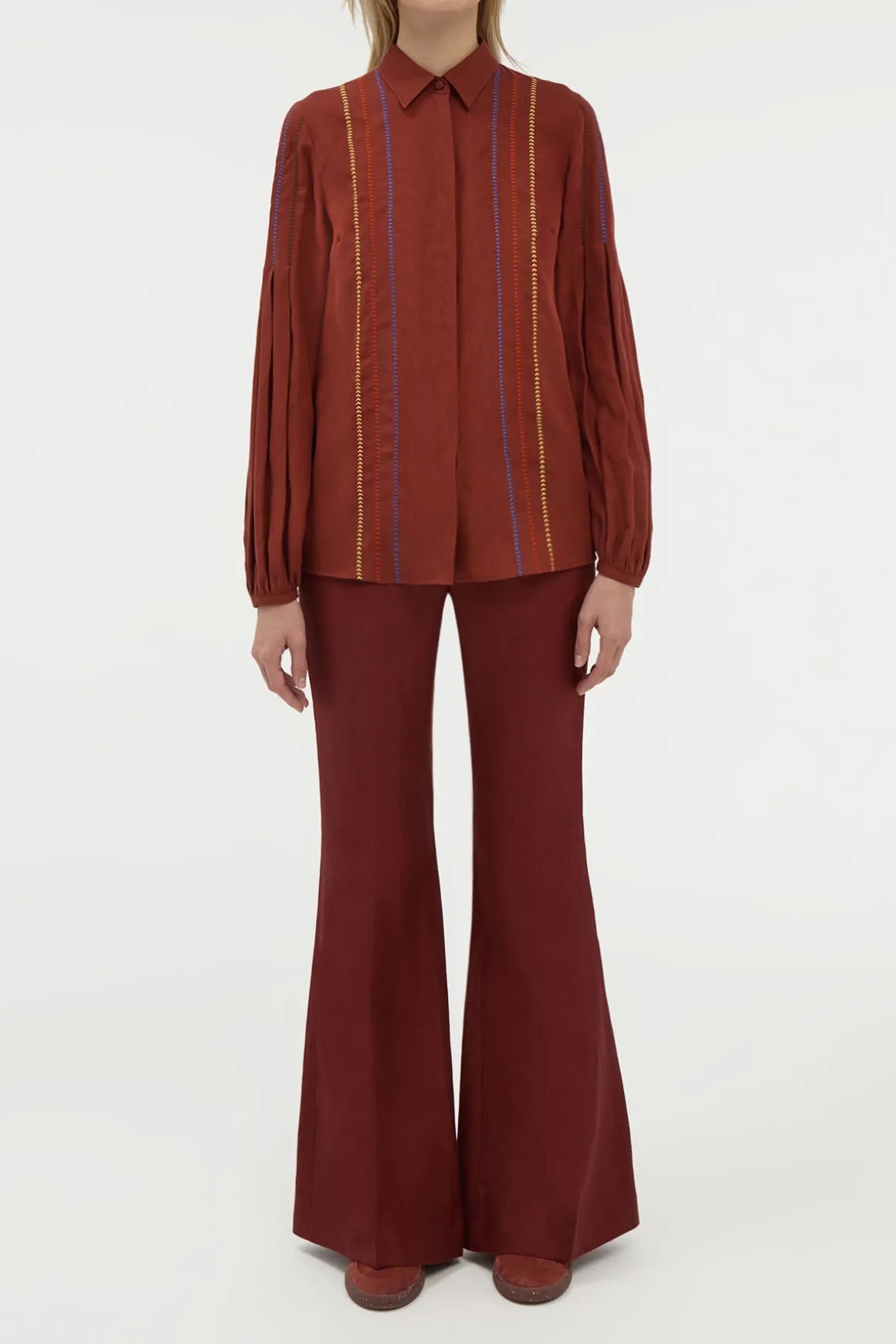 Inga Blouse in Burnt Sienna Multi Aloe Linen