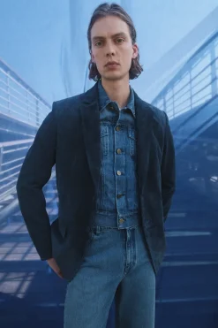 Irving Jacket in Electric Navy Suede Corduroy